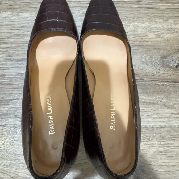 Vintage Ralph Lauren Brown Textured Block Heel Pumps