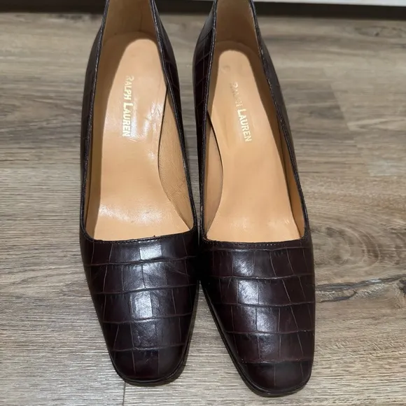 Vintage Ralph Lauren Brown Textured Block Heel Pumps