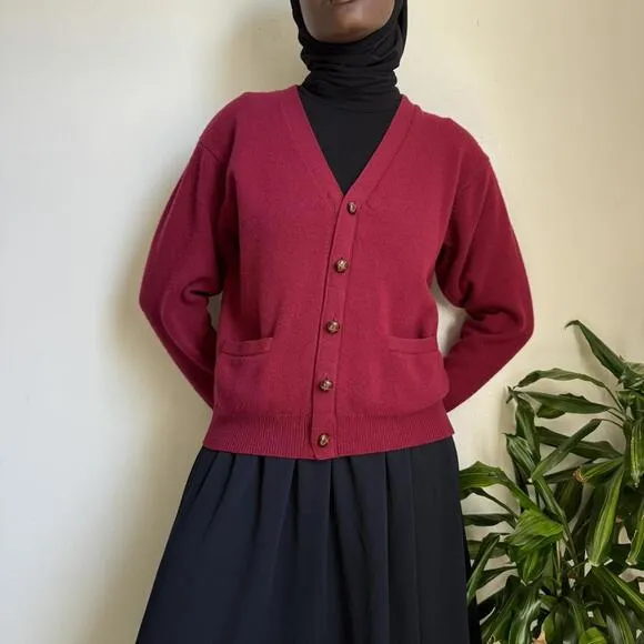 Vintage red lambswool button down streetwear pretty academia cardigan size M/L