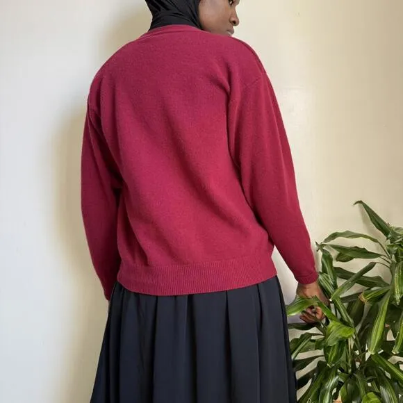 Vintage red lambswool button down streetwear pretty academia cardigan size M/L