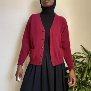 Vintage red lambswool button down streetwear pretty academia cardigan size M/L