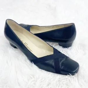 Vintage Salvatore Ferragamo Boutique Ribbon Square Toe Leather Heels