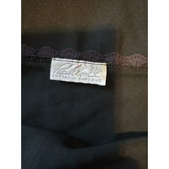 Vintage Semi Sheer Papillon By Paula Careone Black Nightgown Butterfly Appliqué