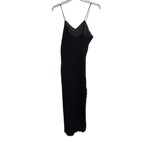 Vintage Semi Sheer Papillon By Paula Careone Black Nightgown Butterfly Appliqué