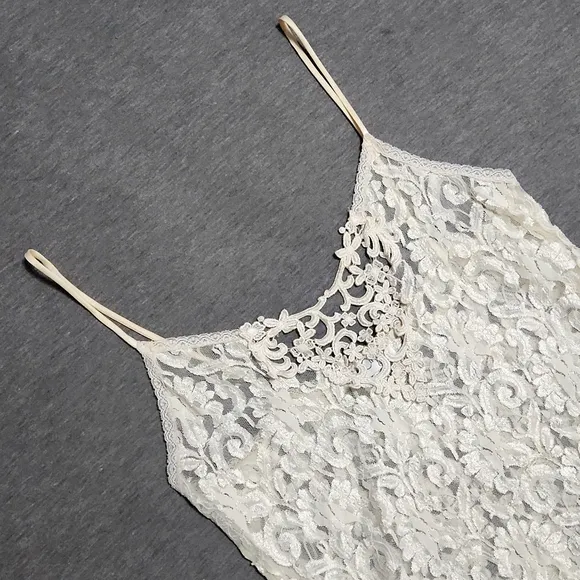 Vintage Sheer Floral Lacey Lingerie Ivory Cream Slip Chemise Tank Mini Dress