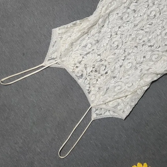 Vintage Sheer Floral Lacey Lingerie Ivory Cream Slip Chemise Tank Mini Dress