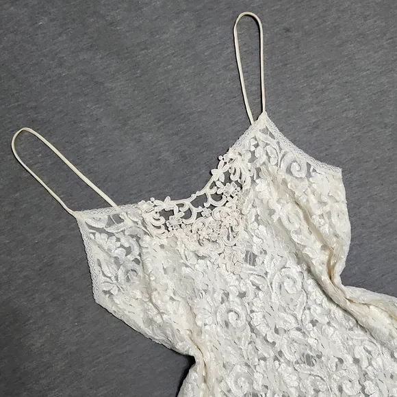 Vintage Sheer Floral Lacey Lingerie Ivory Cream Slip Chemise Tank Mini Dress