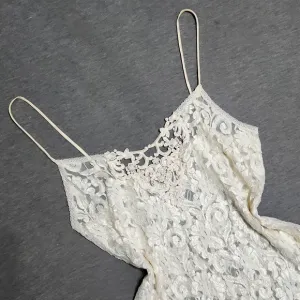 Vintage Sheer Floral Lacey Lingerie Ivory Cream Slip Chemise Tank Mini Dress