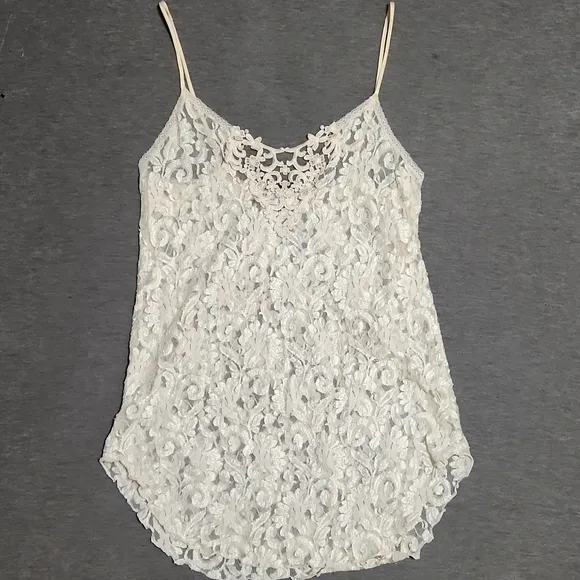 Vintage Sheer Floral Lacey Lingerie Ivory Cream Slip Chemise Tank Mini Dress