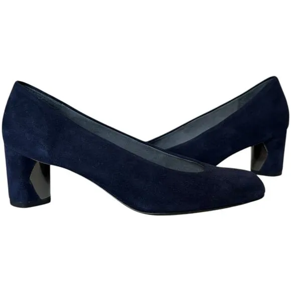 Vintage Stuart Weitzman Navy Blue Suede Leather Almond Toe block heels size 5