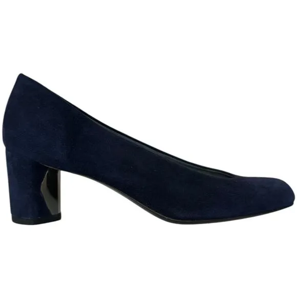 Vintage Stuart Weitzman Navy Blue Suede Leather Almond Toe block heels size 5