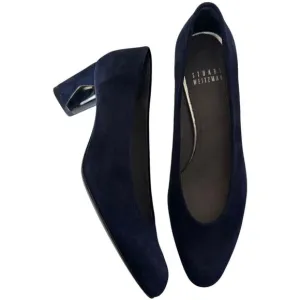 Vintage Stuart Weitzman Navy Blue Suede Leather Almond Toe block heels size 5