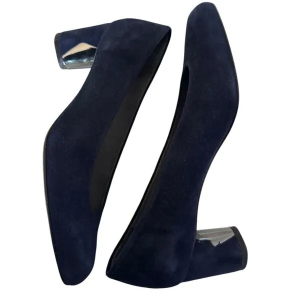 Vintage Stuart Weitzman Navy Blue Suede Leather Almond Toe block heels size 5
