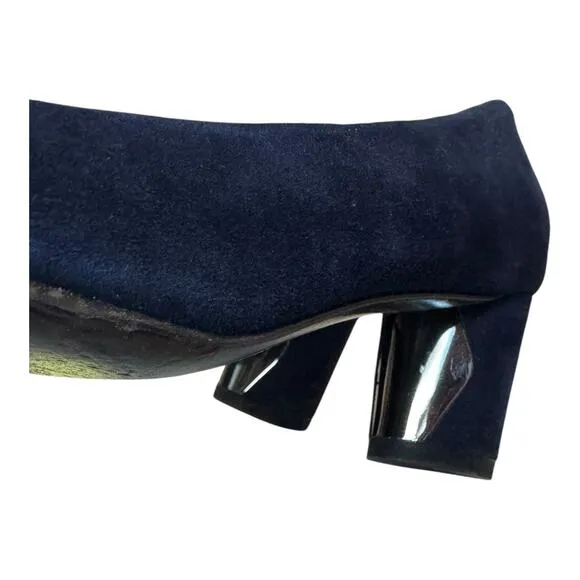 Vintage Stuart Weitzman Navy Blue Suede Leather Almond Toe block heels size 5