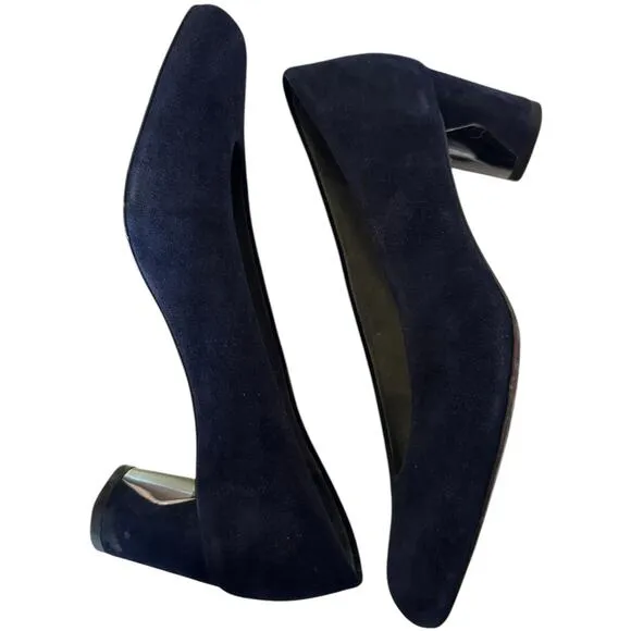 Vintage Stuart Weitzman Navy Blue Suede Leather Almond Toe block heels size 5