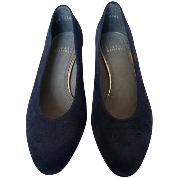 Vintage Stuart Weitzman Navy Blue Suede Leather Almond Toe block heels size 5