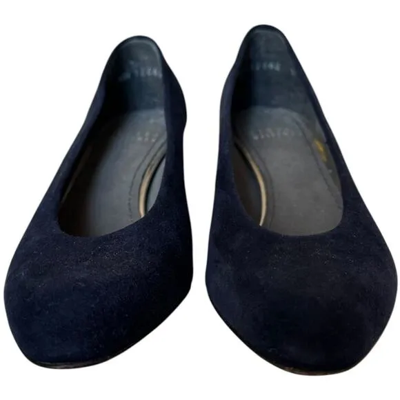 Vintage Stuart Weitzman Navy Blue Suede Leather Almond Toe block heels size 5