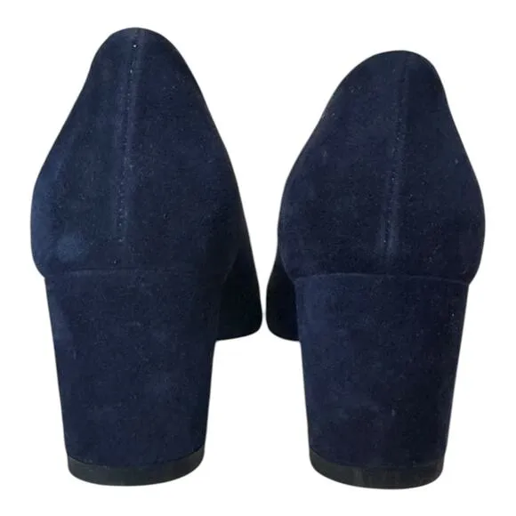Vintage Stuart Weitzman Navy Blue Suede Leather Almond Toe block heels size 5