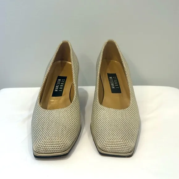 Vintage Stuart Weitzman Neutral Woven Block Heels 8.5