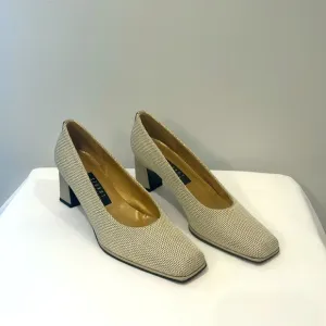 Vintage Stuart Weitzman Neutral Woven Block Heels 8.5