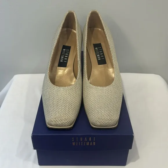 Vintage Stuart Weitzman Neutral Woven Block Heels 8.5