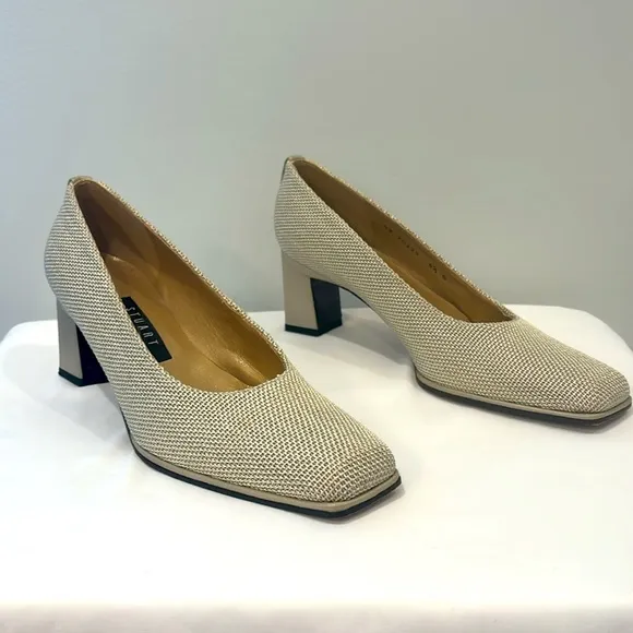 Vintage Stuart Weitzman Neutral Woven Block Heels 8.5