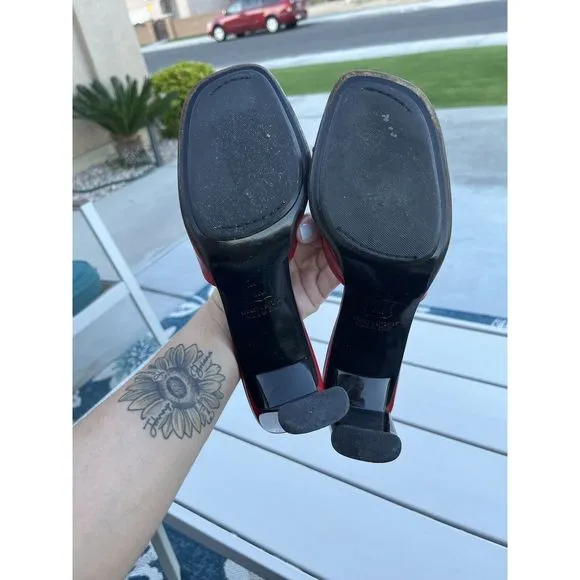 Vintage Stuart Weitzman Red Patent Leather Open Toe Heels - Size 9