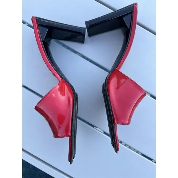 Vintage Stuart Weitzman Red Patent Leather Open Toe Heels - Size 9