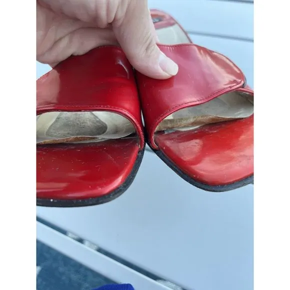 Vintage Stuart Weitzman Red Patent Leather Open Toe Heels - Size 9