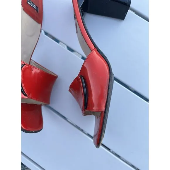 Vintage Stuart Weitzman Red Patent Leather Open Toe Heels - Size 9