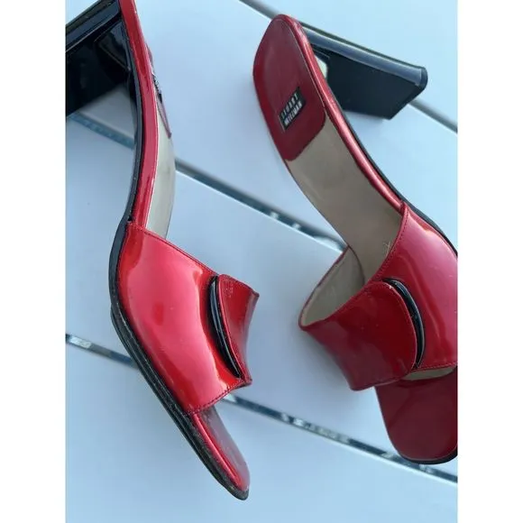 Vintage Stuart Weitzman Red Patent Leather Open Toe Heels - Size 9