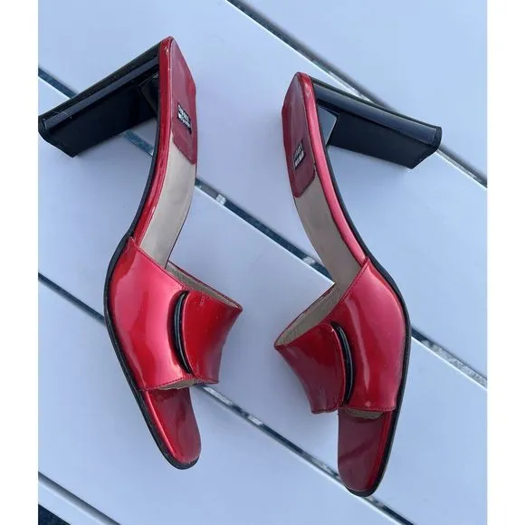 Vintage Stuart Weitzman Red Patent Leather Open Toe Heels - Size 9