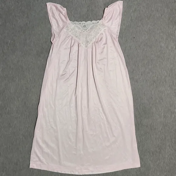 Vintage Union Made Lacey Lingerie Pink Chemise Slip Dress Nightgown