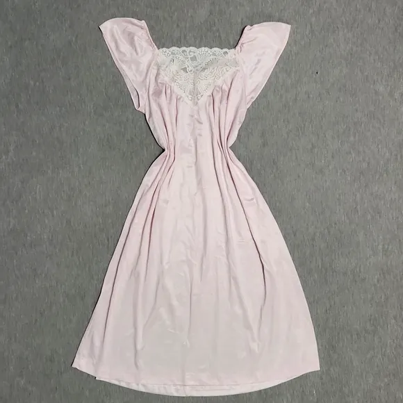 Vintage Union Made Lacey Lingerie Pink Chemise Slip Dress Nightgown