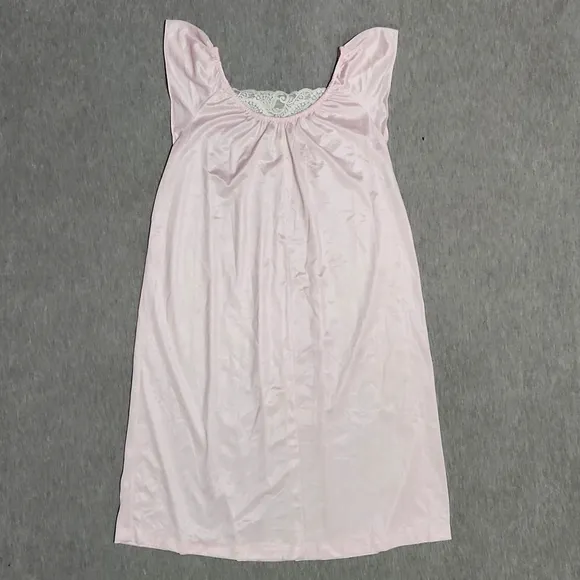 Vintage Union Made Lacey Lingerie Pink Chemise Slip Dress Nightgown