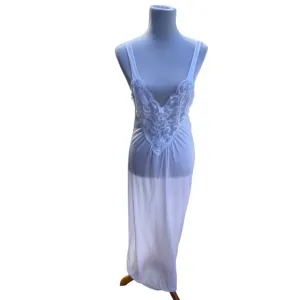 Vintage White Nylon Lace Trimmed Full Slip Nightgown By 1210 Size Large