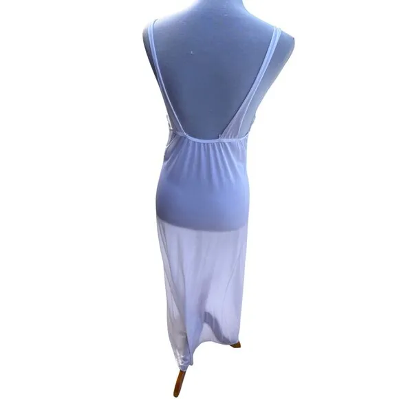 Vintage White Nylon Lace Trimmed Full Slip Nightgown By 1210 Size Large