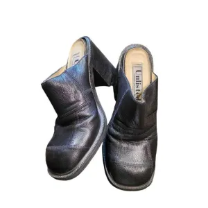Vintage Y2K Mules Women's 7 Black Leather Patchwork Chunky Clogs Kenneth Cole