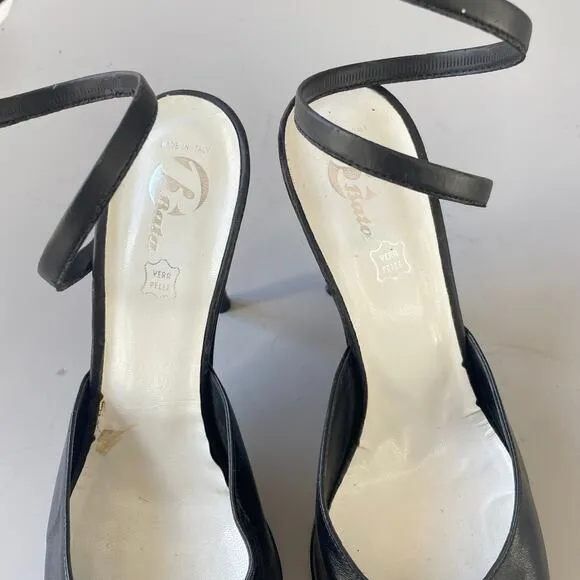 Vintage Y2K Snake Ankle Wrap Leather Stiletto Heel Made in Italy by Bata 39 Mule