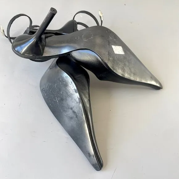 Vintage Y2K Snake Ankle Wrap Leather Stiletto Heel Made in Italy by Bata 39 Mule