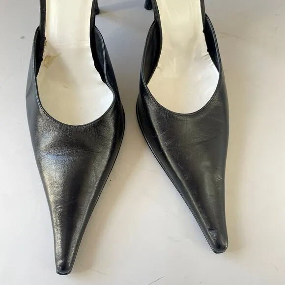 Vintage Y2K Snake Ankle Wrap Leather Stiletto Heel Made in Italy by Bata 39 Mule