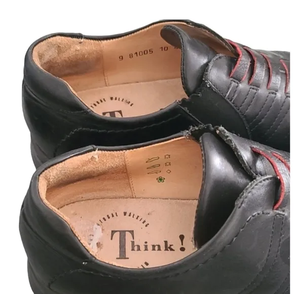 VINTAGE Y2K THINK! Black Leather Slip On Oxfords Loafers EU 40 10 Luxe Austria