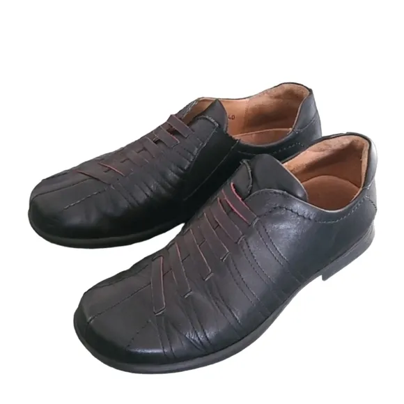 VINTAGE Y2K THINK! Black Leather Slip On Oxfords Loafers EU 40 10 Luxe Austria
