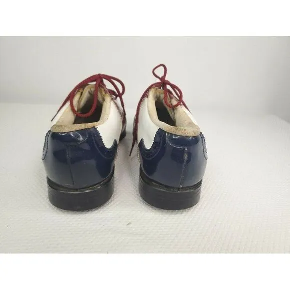 Vintage 60s Patent Leather Golf Shoes Oxfords Mens 9.5 Red White Blue USA