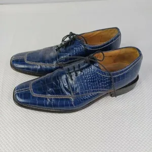 Vintage 90s Stacy Adams Size 8 Blue Croc Print Oxfords Shoes