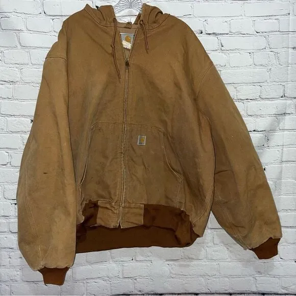 Vintage Carhartt Duck Canvas Hooded Thermal Lined Work Jacket