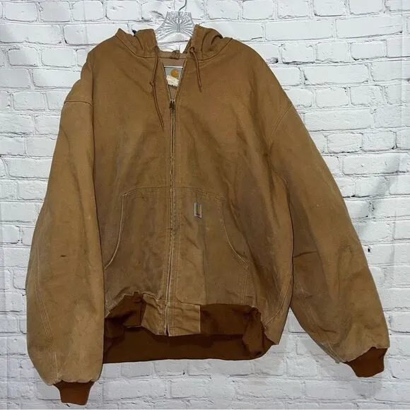 Vintage Carhartt Duck Canvas Hooded Thermal Lined Work Jacket