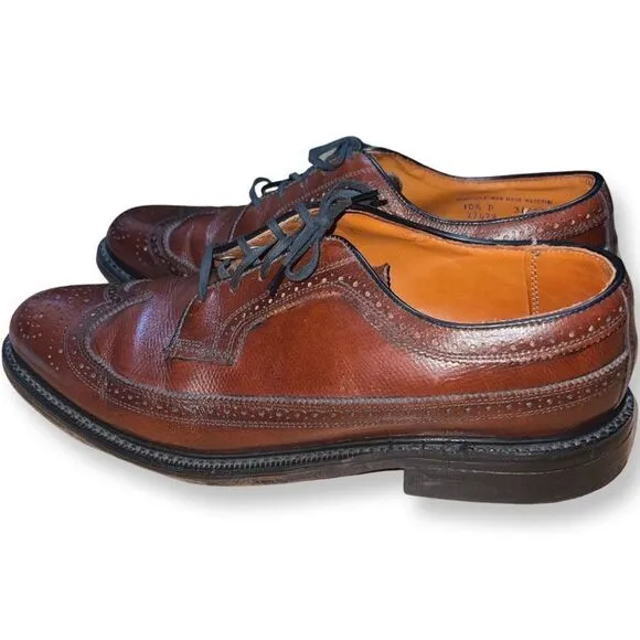 Vintage JC Penney Shoe Classics Brown Leather Longwing Wingtip Oxfords Men 10.5
