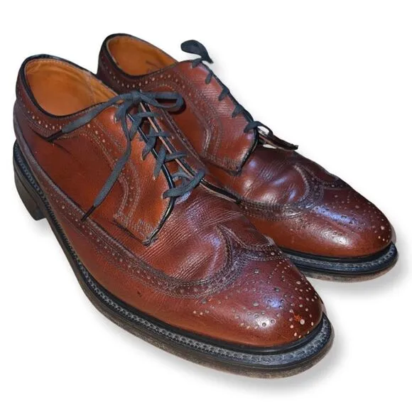 Vintage JC Penney Shoe Classics Brown Leather Longwing Wingtip Oxfords Men 10.5
