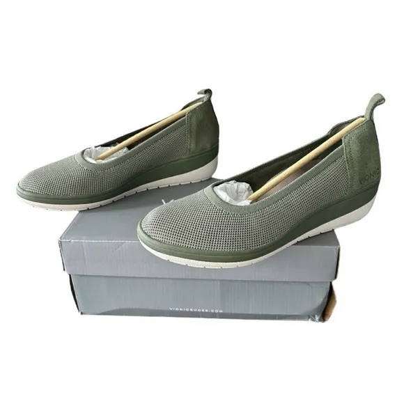 Vionic Jacey Knit Army Women's Green Slip-On Wedge Shoes Size 8